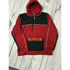 Red &‎ Black Colorblock Hoodie Pullover Sweatshirt Roman Numerals Menswear